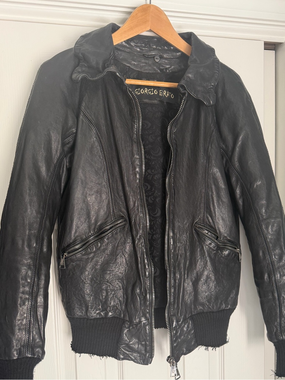 Giorgio Brato Leather Bomber Jacket w/ Fox Fur Collar
